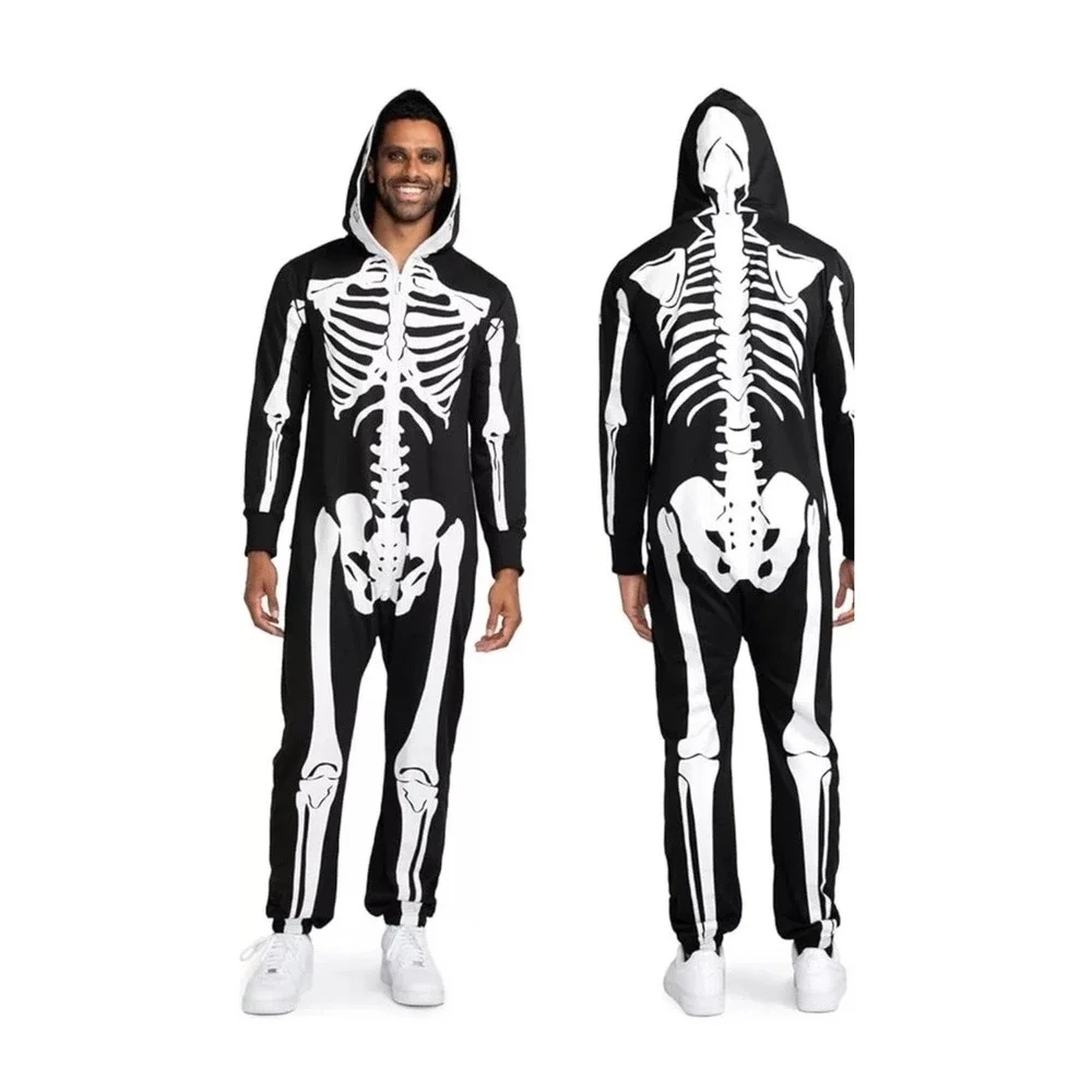 TIPSY ELVES ONE‎ PIECE ZIP UP MASK SKELETON JUMPSUIT Unisex Size XL HALLOWEEN - Picture 12 of 14